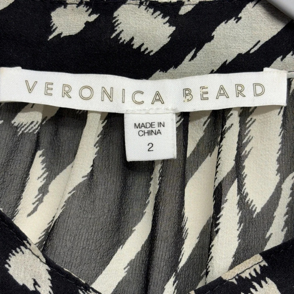 Veronica Beard Ashlynn Silk Blouse Sheer 2 Black and Bone Button Down - Picture 9 of 16